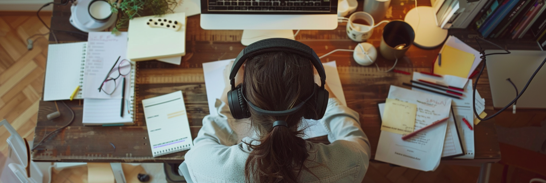 A women working on a transcription of an interview